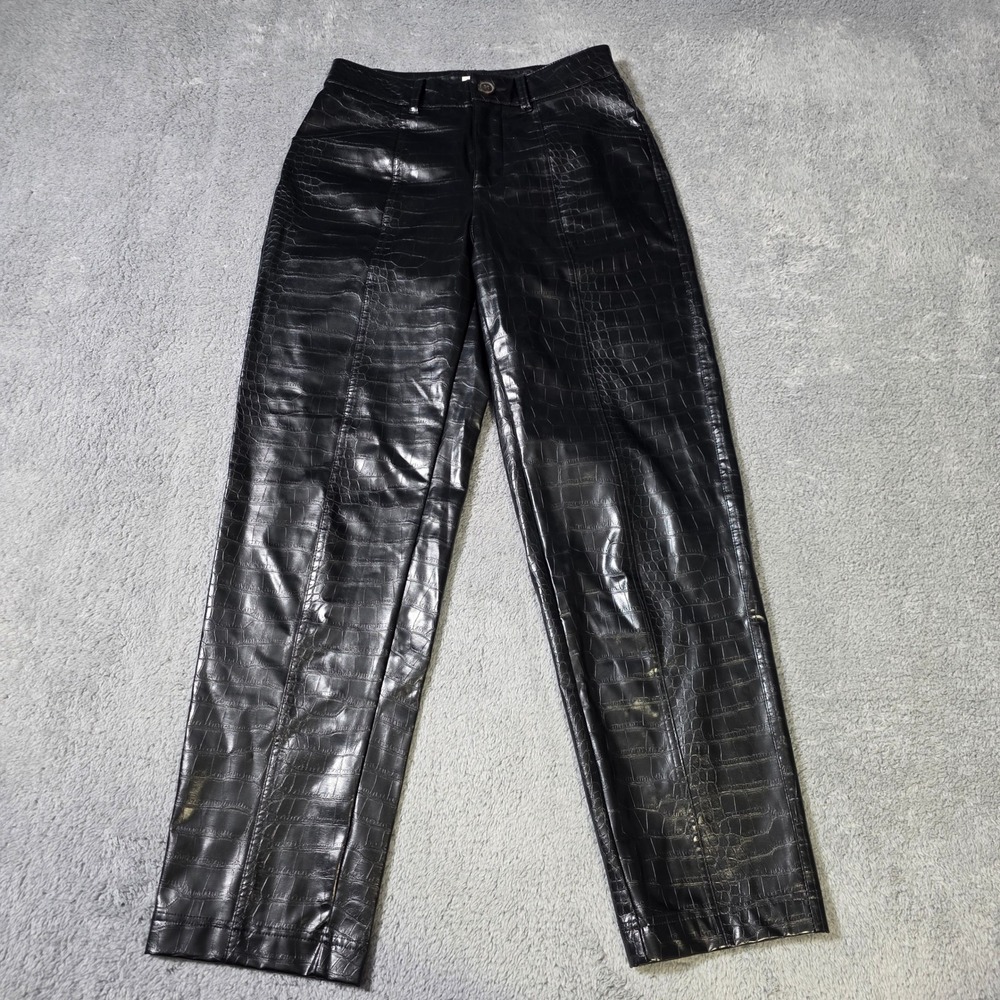 A New Day Womens 2 Pants Black Croc Embossed Faux Leather Straight Leg High Rise